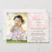 デュスキー色あせたピンクスペインののバプティスバウティスモ 招待状 (正面)