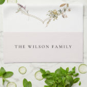 デュスキー赤面ピンクワイルドフラワークレストモノグラム キッチンタオル (折り畳み)