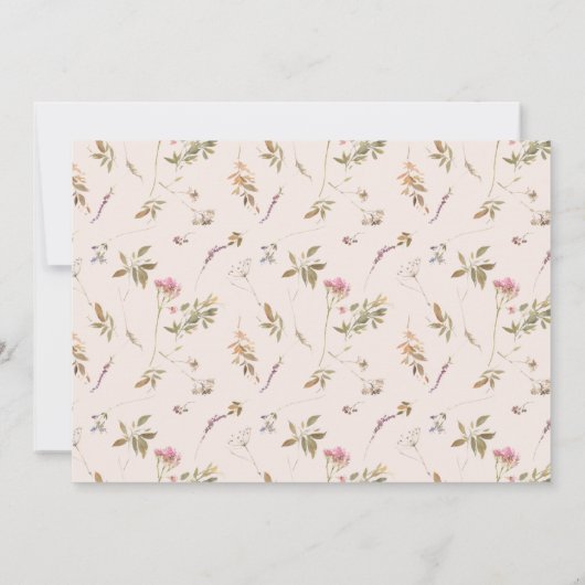 デュスキー赤面ピンクワイルドフラワークレスト写真バプテスマ 招待状 (裏面)