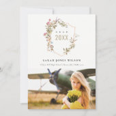 デュスキー赤面ピンクワイルドフラワークレスト写真卒業 案内状 (正面)