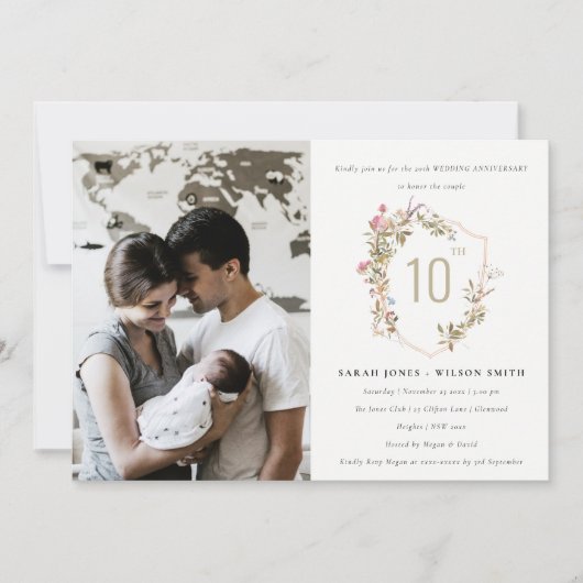 デュスキー赤面ワイルドフラワークレスト写真記念日 招待状 (正面)