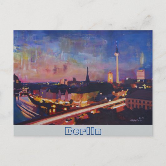 デュスクでライトアップされたベルリンのスカイライン ポストカード (正面)