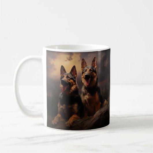 デュスクで二人のドイツの羊飼い コーヒーマグカップ (左)