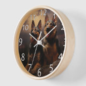 デュスクで二人のドイツの羊飼い 壁時計 (傾斜)