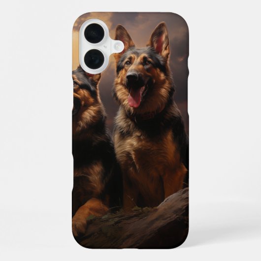 デュスクで二人のドイツの羊飼い iPhoneケース (裏面)