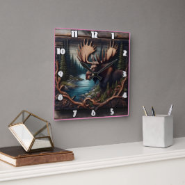 デュスクで川のそばの森でムース スクエア壁時計