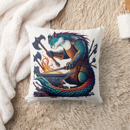 デュスクで武器を鍛造する魔法の猫の鍛冶屋 クッション (ブランケット)