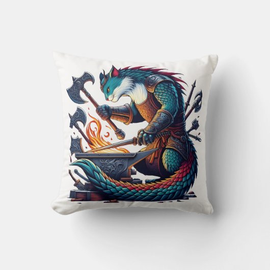 デュスクで武器を鍛造する魔法の猫の鍛冶屋 クッション (正面)