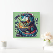 デュスクで武器を鍛造する魔法の猫の鍛冶屋 スクエア壁時計 (ホーム)