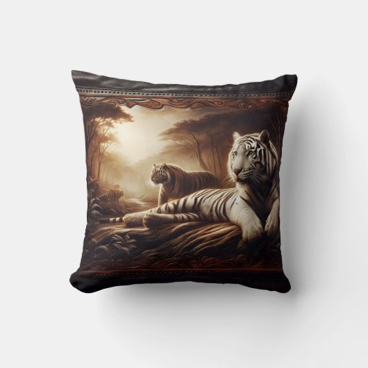 デュスクの緑豊かな森でベンガルの虎を休める クッション (正面)