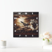デュスクの緑豊かな森でベンガルの虎を休める スクエア壁時計 (ホーム)