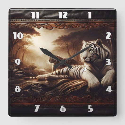 デュスクの緑豊かな森でベンガルの虎を休める スクエア壁時計 (正面)
