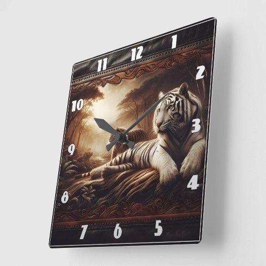デュスクの緑豊かな森でベンガルの虎を休める スクエア壁時計 (傾斜)