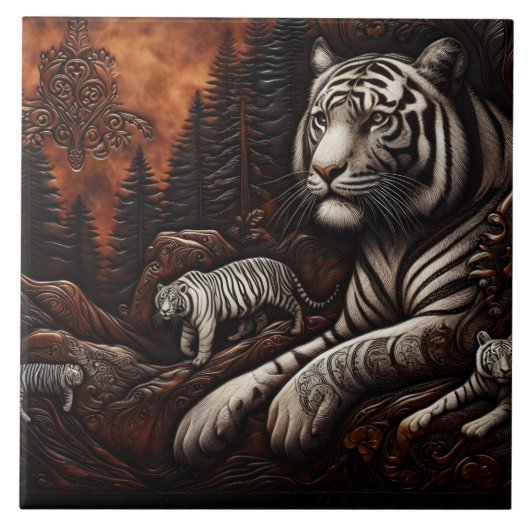 デュスクの鬱蒼とした森の中でベンガルの虎 タイル (正面)