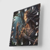 デュスクエレガントで木から彫られた森の精神 スクエア壁時計 (傾斜)