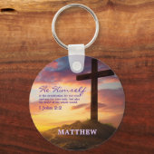 デュスクシルエットクロスバイブルパーソナライズされたバース キーホルダー (正面)