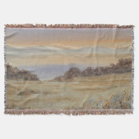 デュスクレイク赤面ウォーターカラーランドスケーププリント スローブランケット (正面)