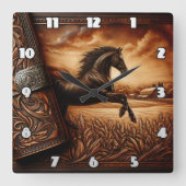 デュスク威厳のあるでホース走ズスルーフィールド スクエア壁時計 (正面)