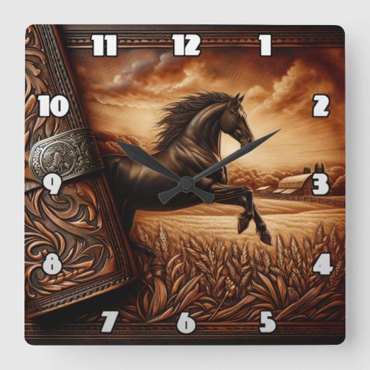 デュスク威厳のあるでホース走ズスルーフィールド スクエア壁時計 (正面)