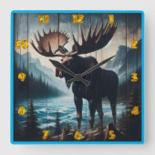 デュスク威厳のあるで湖のそばに立つムース スクエア壁時計 (正面)