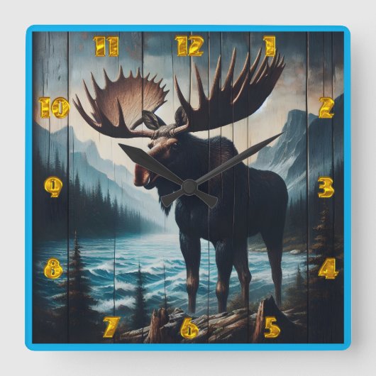 デュスク威厳のあるで湖のそばに立つムース スクエア壁時計 (正面)
