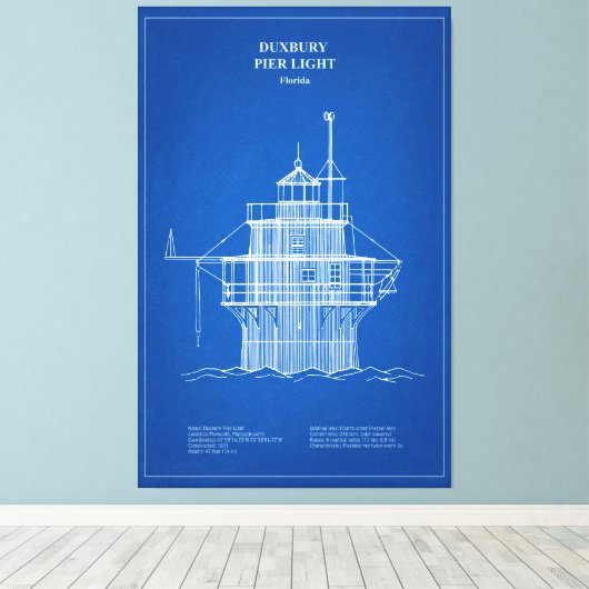 デュックスベリー桟橋ライトハウス – マサチューセッツ州 – AD キャンバスプリント (インサイチュ (ウッドフロア))