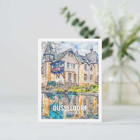 デュッセルドルフドイツ有名な旅行プレイスウォーターカラー ポストカード (スタンド正面)