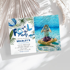 デュデクールプールパーティーボーイフォト誕生日 招待状