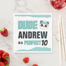 デュデティール（緑がかった色）とブラックパンダバースデーパーティー スタンダードランチョンナプキン