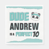 デュデティール(緑がかった色)とブラックパンダバースデーパーティー スタンダードランチョンナプキン (正面)