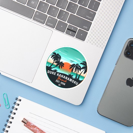 デュークカハナモクビーチハワイレトロサンセットスーベリア シール (ノートパソコンとiPhone)