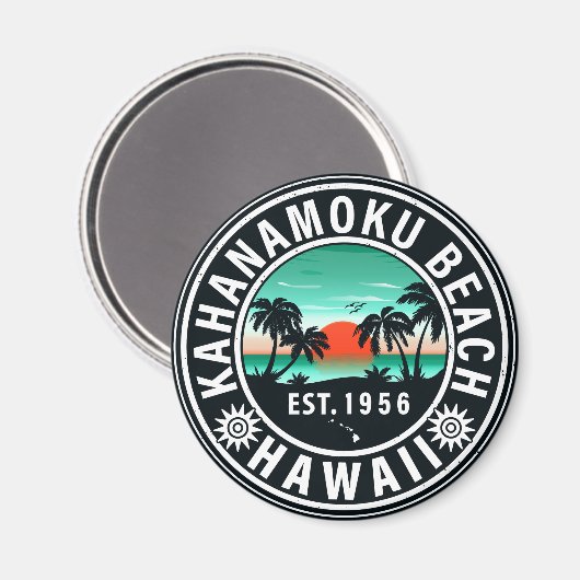 デュークカハナモクビーチハワイレトロサンセットスーベリア マグネット (正面/裏面)
