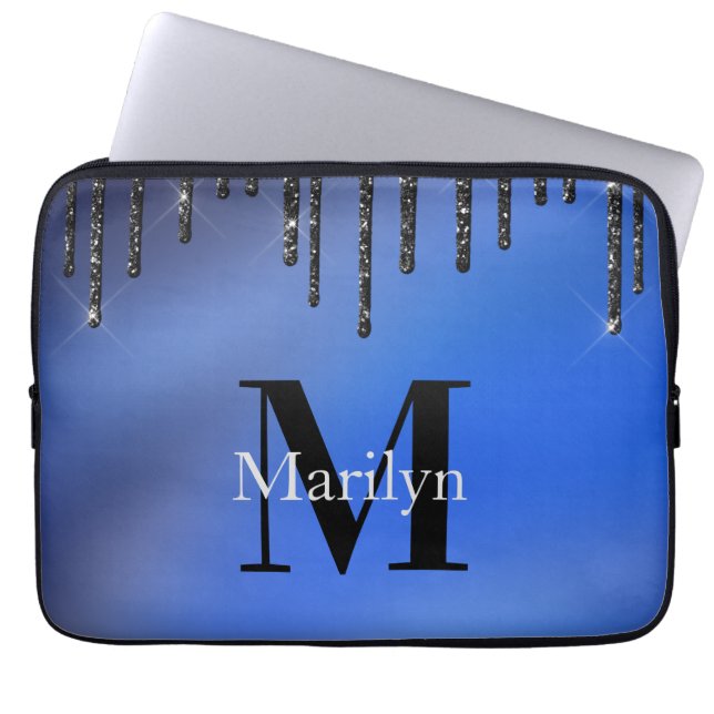 デュークブルー及びグリッター ラップトップスリーブ (正面)