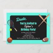 デュードスポーツ誕生日パーティーへの招待 招待状 (正面)