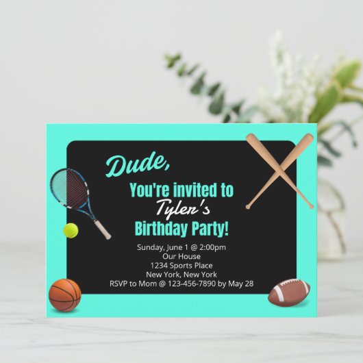 デュードスポーツ誕生日パーティーへの招待 招待状 (スタンド正面)