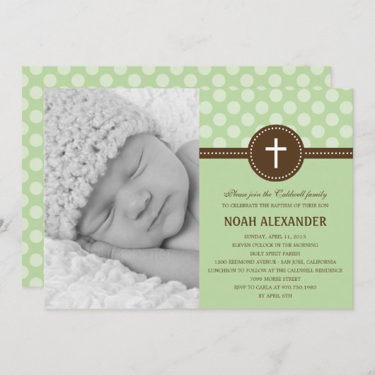 デライトフルドットフォト《キリスト教》洗礼式や命名式招待状グリーン 招待状 (正面/裏面)