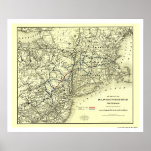 デラウェアおよびノース・リバー鉄道の地図1890 ポスター