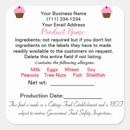 デラウェアコテージ食品法ステッカーラベル スクエアシール