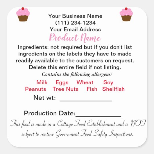 デラウェアコテージ食品法ステッカーラベル スクエアシール (正面)