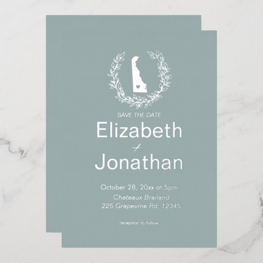 デラウェアシルエットシンプルデスティネーションウェディング 箔招待状 (正面/裏面)