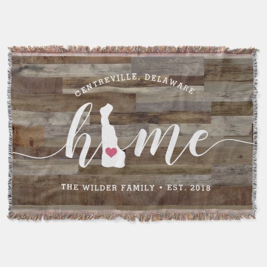 デラウェアホーム州パーソナライズされたウッドルック スローブランケット (正面)