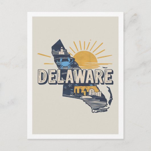 デラウェアレトロ旅行デザインアイコニック米国州 ポストカード (正面)