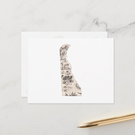 デラウェアヴィンテージ写真マップアンティーク州図 ポストカード (正面/裏面インサイチュ)