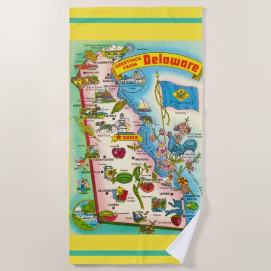 デラウェア地図からの挨拶 ビーチタオル (正面)
