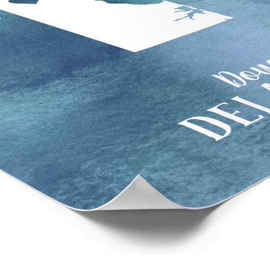 デラウェア地図ブルーウォーターパーソナライズされたカラー ポスター (角)