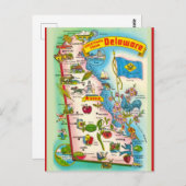 デラウェア州のヴィンテージイラストマップ ポストカード (正面/裏面)