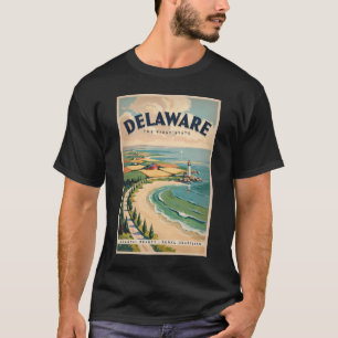 デラウェア州の灯台イラスト旅行アートレトロ Tシャツ