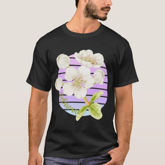 デラウェア州の花 Peach+Blossom ステッカー 大きめ Tシャツ (正面)