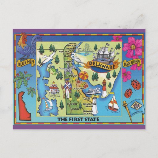 デラウェア州マップポストカード ポストカード (正面)