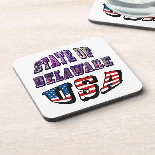 デラウェア州写真と米国国旗の文字 コースター (左側)